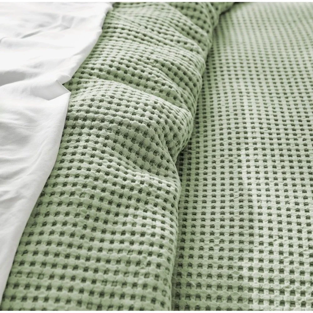 Levtex Full/Queen Duvet Cover Set Waffle Textured Sage 2 Shams